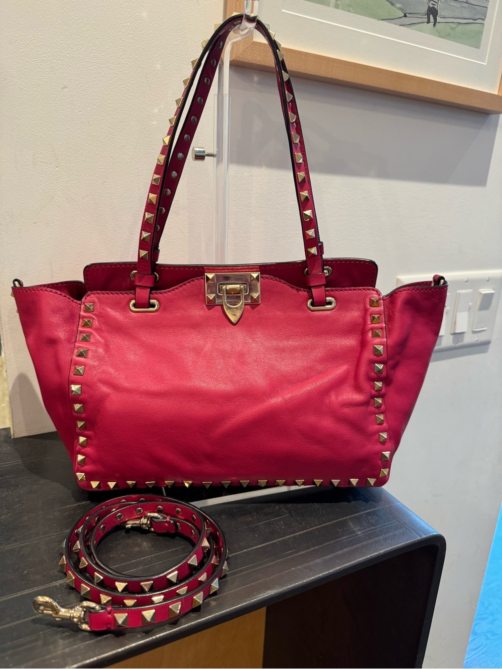 Valentino Rockstud Tote Fuchsia/Hot Pink Small